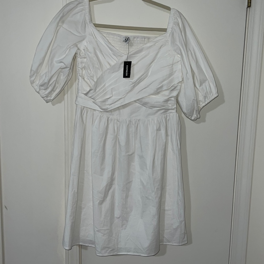 White EXPRESS shoulder puff dress